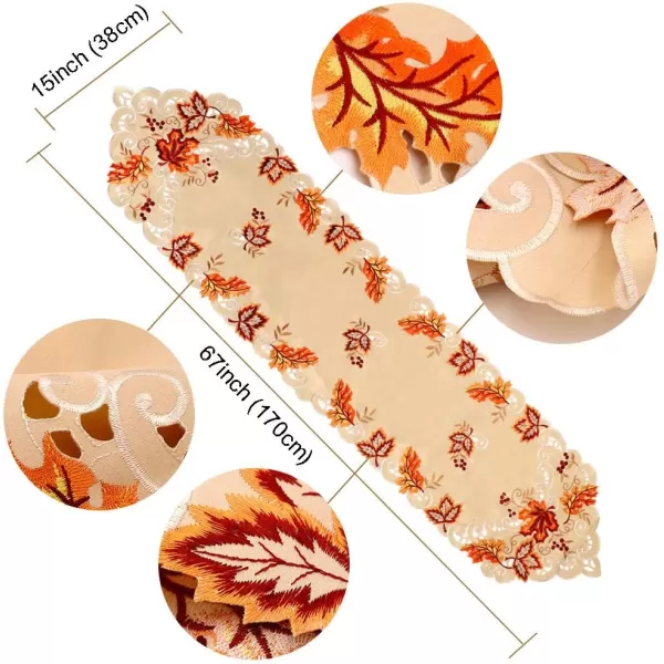 OurWarm Thanksgiving Table Runner Handmade Embroidered Maple Leaves Fall Table Runner 67 Inches Long for Autumn Harvest Thanksgiving Table Decorations15 x 67 InchGeometric