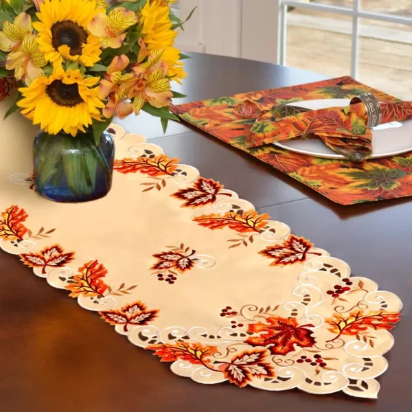 OurWarm Thanksgiving Table Runner Handmade Embroidered Maple Leaves Fall Table Runner 67 Inches Long for Autumn Harvest Thanksgiving Table Decorations15 x 67 InchGeometric