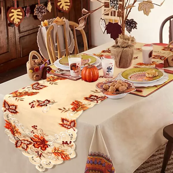 OurWarm Thanksgiving Table Runner Handmade Embroidered Maple Leaves Fall Table Runner 67 Inches Long for Autumn Harvest Thanksgiving Table Decorations15 x 67 InchGeometric