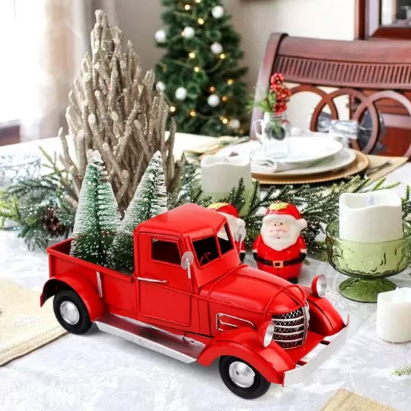 OurWarm Vintage White Truck Decor with Sunflowers Artificial Flowers Farmhouse Table Decor LED String Lights Metal Truck Sunflower Decor for Home Rustic Farmhouse Tiered Tray Decor Table Top DecorRed