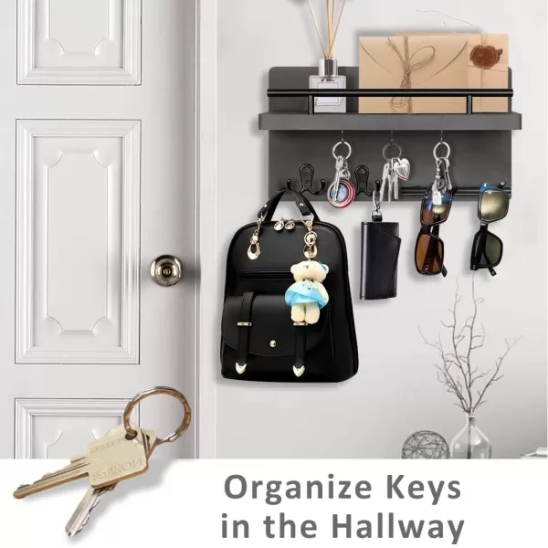 OurWarm Wall Mounted Key Holder  Hangers for Wall Decorative with 5 Key Hooks Wooden Mail Rack Organizer with Shelf Rustic Home Decor for Entryway Mudroom Hallway OfficeGray