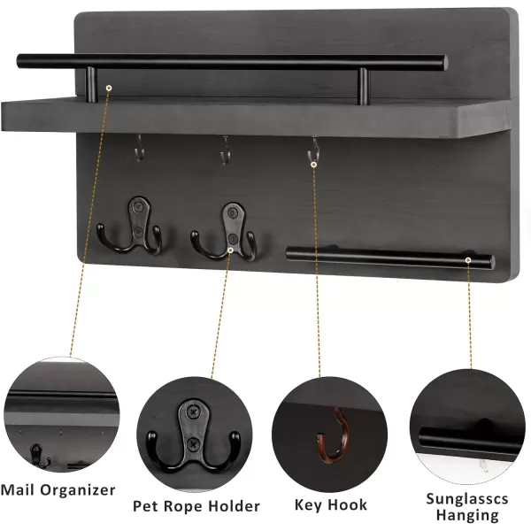OurWarm Wall Mounted Key Holder  Hangers for Wall Decorative with 5 Key Hooks Wooden Mail Rack Organizer with Shelf Rustic Home Decor for Entryway Mudroom Hallway OfficeGray