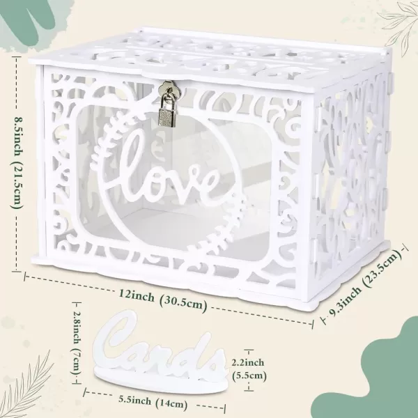 OurWarm White Wedding Card Box with Lock PVC Gift Card Box for Wedding Reception Eucalyptus DIY Wedding Envelope Money Card Box for Party Graduation Birthday Baby Shower Decorationshollow with String Light