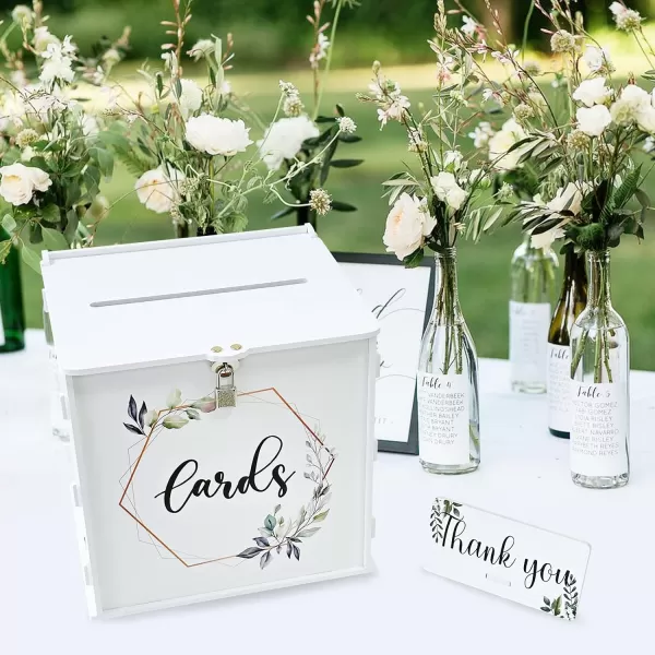 OurWarm White Wedding Card Box with Lock PVC Gift Card Box for Wedding Reception Eucalyptus DIY Wedding Envelope Money Card Box for Party Graduation Birthday Baby Shower DecorationsWhite Print