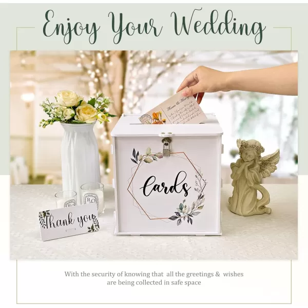 OurWarm White Wedding Card Box with Lock PVC Gift Card Box for Wedding Reception Eucalyptus DIY Wedding Envelope Money Card Box for Party Graduation Birthday Baby Shower DecorationsWhite Print