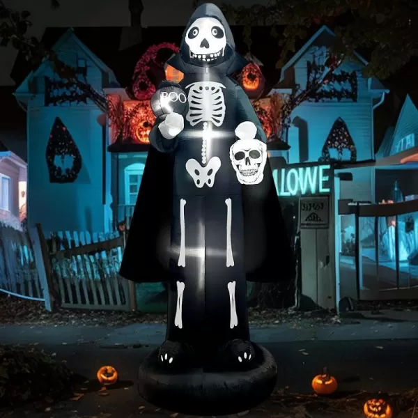 OurWarm 10FT Halloween Inflatables Outdoor Decorations Large Scary Skeleton Inflatable with Buildin LED Halloween Blow Up Yard Decor for Party Outdoor Yard Garden LawnSkeleton Ghost Inflatable