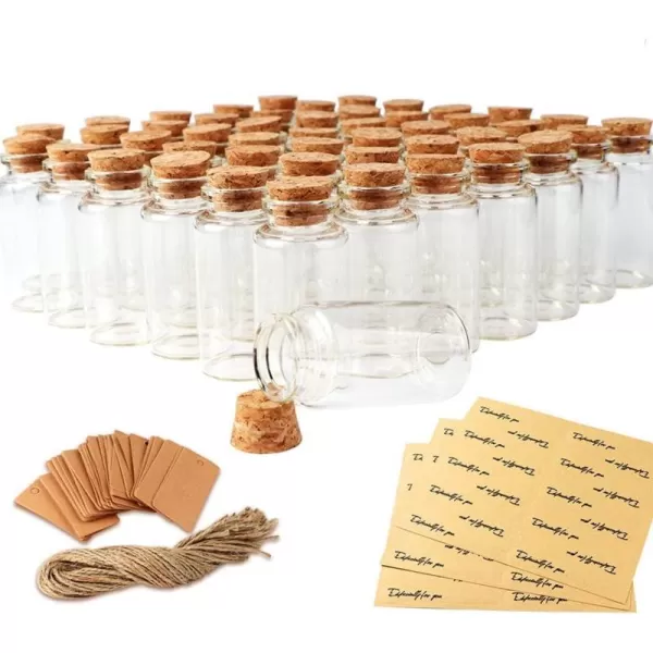 OurWarm 48PCS 25ml Glass Bottles with Cork Stoppers Mini Small Glass Bottles Clear Vials Glass Favor Jars with Tags and Ropes for Wedding Favors DIY Crafts Baby Shower Birthday Home Decorations25ml  48pcs