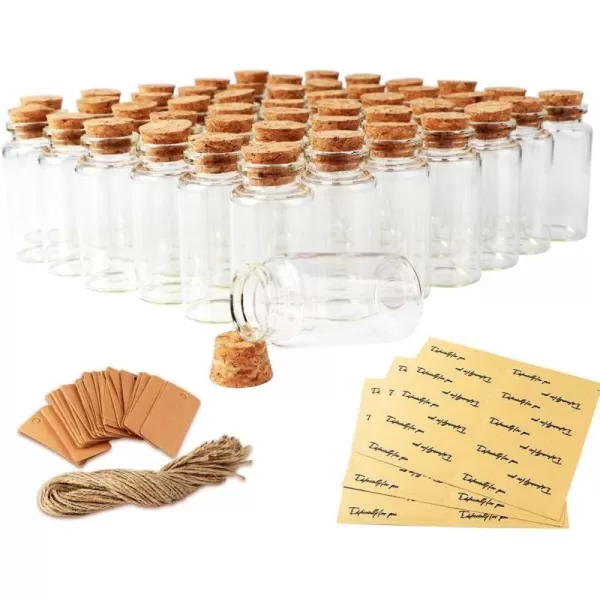 OurWarm 48PCS 25ml Glass Bottles with Cork Stoppers Mini Small Glass Bottles Clear Vials Glass Favor Jars with Tags and Ropes for Wedding Favors DIY Crafts Baby Shower Birthday Home Decorations40ml  32pcs