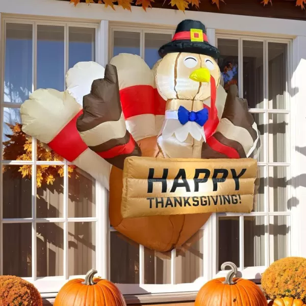 OurWarm 8 FT Thanksgiving Inflatables Outdoor Decorations Giant Blow Up Baseball Turkey Inflatable with Builtin LED Lights Fall Thanksgiving Decorations Outside Yard Lawn Garden Home DecorWindow Turkey