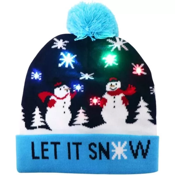 OurWarm LED Christmas Hat Light Up Christmas Hat Unisex Knitted Beanie Holiday Hat with Deer Printing for Party RedBlueBlue