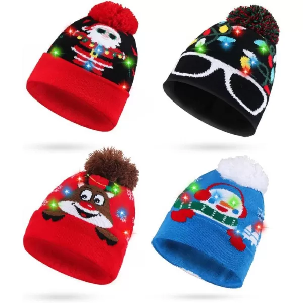 OurWarm LED Lightup Christmas Hats Xmas Santa Ugly Hat Beanies 10 Colorful Lights Flashing Cap for New Year Party Green Color4 Colors