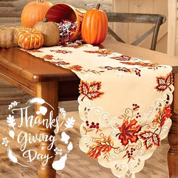 OurWarm Thanksgiving Table Runner Handmade Embroidered Maple Leaves Fall Table Runner 67 Inches Long for Autumn Harvest Thanksgiving Table Decorations15 x 67 InchGeometric