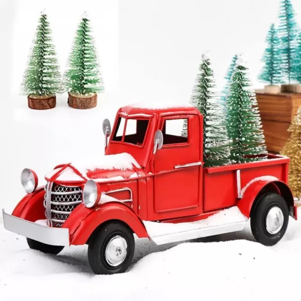 OurWarm Vintage White Truck Decor with Sunflowers Artificial Flowers Farmhouse Table Decor LED String Lights Metal Truck Sunflower Decor for Home Rustic Farmhouse Tiered Tray Decor Table Top DecorRed
