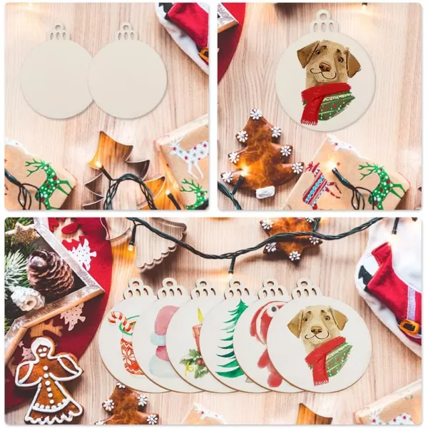 OurWarm 100pcs Natural Wood Slices 35inch DIY Wooden Christmas Ornaments Unfinished Predrilled Wood Circles for Crafts Centerpieces Holiday Hanging Decorations