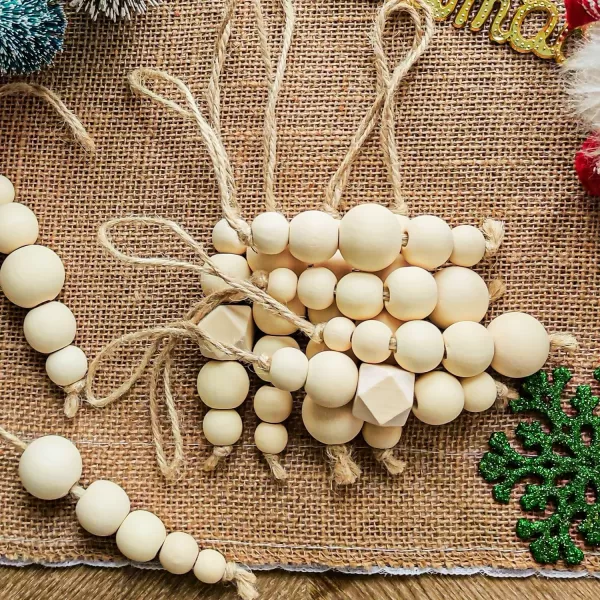 OurWarm 12 Pcs Wood Beads Christmas Tree Ornaments Wooden Beads 4 Style Boho Christmas Decor Xmas Tree Hanging Beads Farmhouse Christmas Ornaments Beads for Christmas Tree Decor Home Decor1