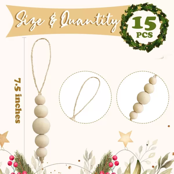 OurWarm 12 Pcs Wood Beads Christmas Tree Ornaments Wooden Beads 4 Style Boho Christmas Decor Xmas Tree Hanging Beads Farmhouse Christmas Ornaments Beads for Christmas Tree Decor Home Decor1