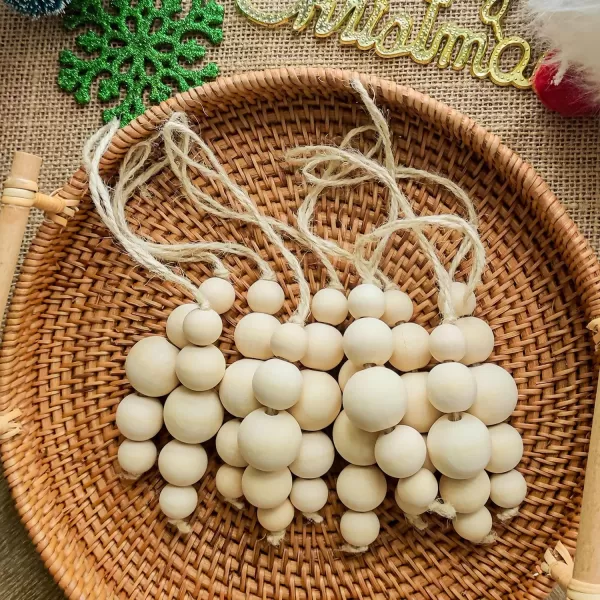 OurWarm 12 Pcs Wood Beads Christmas Tree Ornaments Wooden Beads 4 Style Boho Christmas Decor Xmas Tree Hanging Beads Farmhouse Christmas Ornaments Beads for Christmas Tree Decor Home Decor1