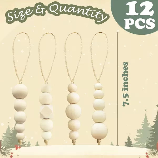 OurWarm 12 Pcs Wood Beads Christmas Tree Ornaments Wooden Beads 4 Style Boho Christmas Decor Xmas Tree Hanging Beads Farmhouse Christmas Ornaments Beads for Christmas Tree Decor Home Decor1