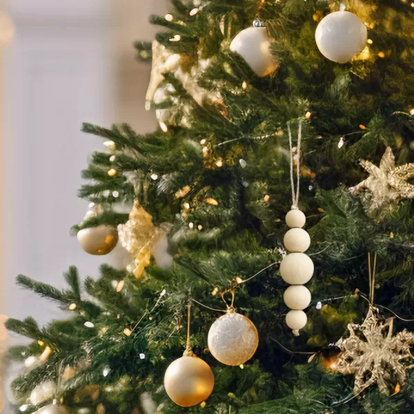 OurWarm 12 Pcs Wood Beads Christmas Tree Ornaments Wooden Beads 4 Style Boho Christmas Decor Xmas Tree Hanging Beads Farmhouse Christmas Ornaments Beads for Christmas Tree Decor Home Decor1