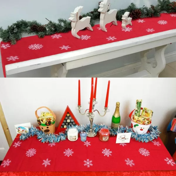 OurWarm 15 x 70 Inch Embroidered Christmas Table Runner Red Table Linens for Christmas Decorations Luxury Holly Poinsettia Table Runner for Dining Kitchen ampamp Dining TableRed Table Runner