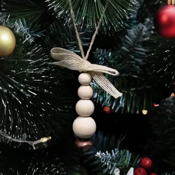OurWarm 15Pcs Wooden Beads Christmas Tree Ornaments Wood Beads Boho Christmas Decor Christmas Tree Beads with Bowknot ampamp Bell Farmhouse Christmas Tree Decorations for Christmas Tree Decor Home Decor1