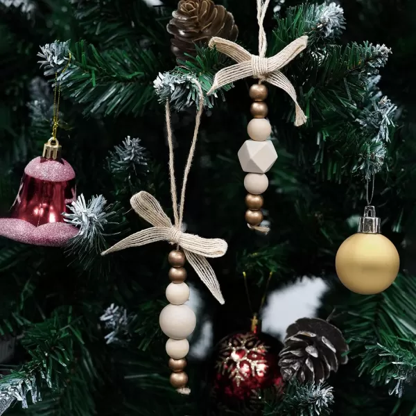 OurWarm 15Pcs Wooden Beads Christmas Tree Ornaments Wood Beads Boho Christmas Decor Christmas Tree Beads with Bowknot ampamp Bell Farmhouse Christmas Tree Decorations for Christmas Tree Decor Home Decor1