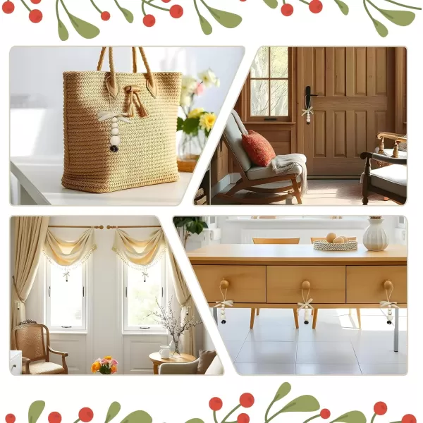 OurWarm 15Pcs Wooden Beads Christmas Tree Ornaments Wood Beads Boho Christmas Decor Christmas Tree Beads with Bowknot ampamp Bell Farmhouse Christmas Tree Decorations for Christmas Tree Decor Home Decor1