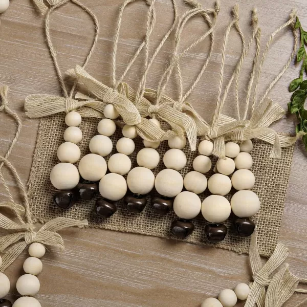 OurWarm 15Pcs Wooden Beads Christmas Tree Ornaments Wood Beads Boho Christmas Decor Christmas Tree Beads with Bowknot ampamp Bell Farmhouse Christmas Tree Decorations for Christmas Tree Decor Home Decor1