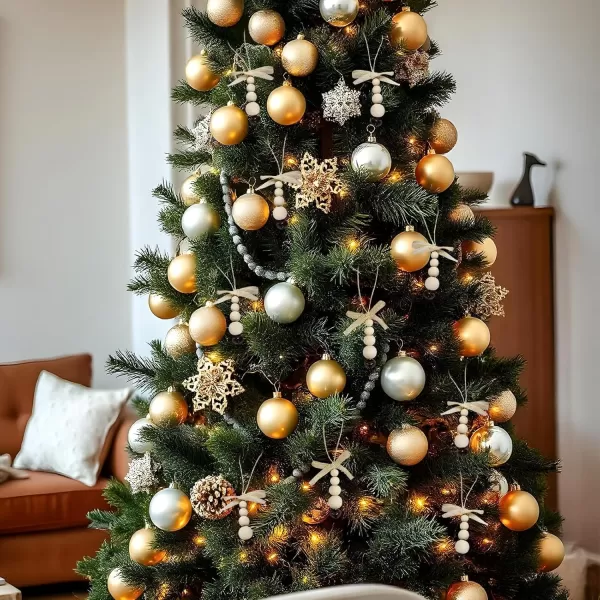 OurWarm 15Pcs Wooden Beads Christmas Tree Ornaments Wood Beads Boho Christmas Decor Christmas Tree Beads with Bowknot ampamp Bell Farmhouse Christmas Tree Decorations for Christmas Tree Decor Home Decor1
