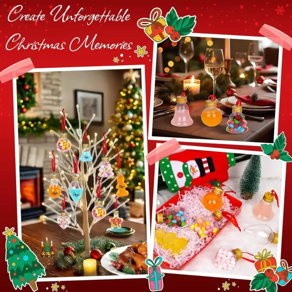 OurWarm 24PCS Booze Balls Christmas Ornaments 8 Styles Plastic Clear Christmas Booze Balls with Empty Ornaments to Fill Hanging Ornament Drinking Bulbs with Red Ribbon Stickers for Xmas Party Decor