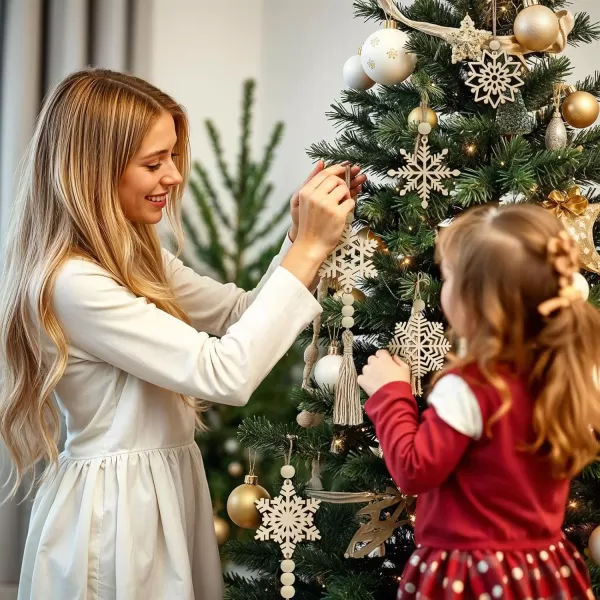 OurWarm 24Pcs Snowflakes Wooden Christmas Ornaments Christmas Tree Decorations 2 Style Wooden Snowflakes Decorations Christmas Ornaments Set Christmas Tree Ornaments for Christmas Tree Decor