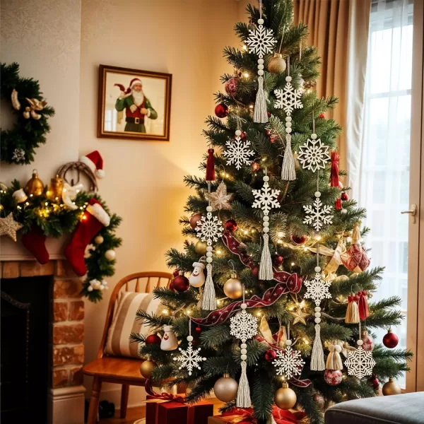 OurWarm 24Pcs Snowflakes Wooden Christmas Ornaments Christmas Tree Decorations 2 Style Wooden Snowflakes Decorations Christmas Ornaments Set Christmas Tree Ornaments for Christmas Tree Decor