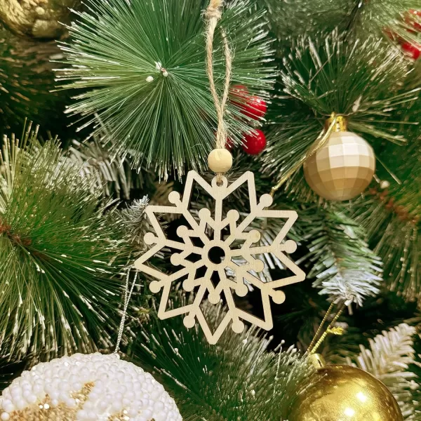 OurWarm 24Pcs Snowflakes Wooden Christmas Ornaments Christmas Tree Decorations 2 Style Wooden Snowflakes Decorations Christmas Ornaments Set Christmas Tree Ornaments for Christmas Tree Decor