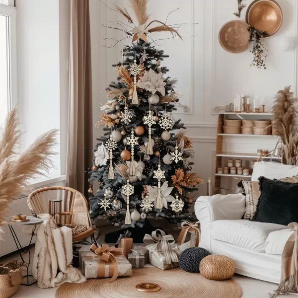 OurWarm 24Pcs Snowflakes Wooden Christmas Ornaments Christmas Tree Decorations 2 Style Wooden Snowflakes Decorations Christmas Ornaments Set Christmas Tree Ornaments for Christmas Tree Decor