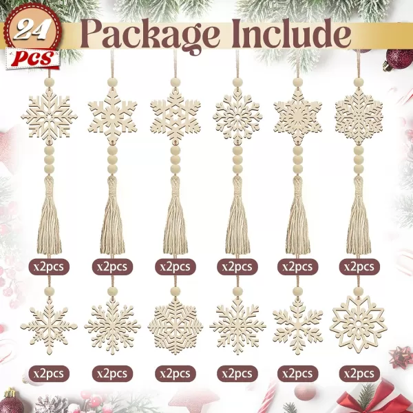OurWarm 24Pcs Snowflakes Wooden Christmas Ornaments Christmas Tree Decorations 2 Style Wooden Snowflakes Decorations Christmas Ornaments Set Christmas Tree Ornaments for Christmas Tree Decor