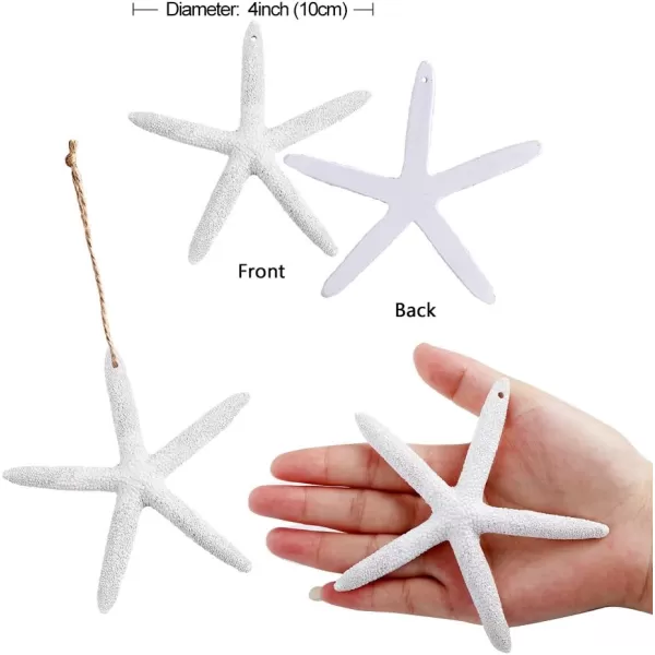 OurWarm 30pcs Resin Pencil White Starfish Decor for Weddings Dried Hanging Starfish Christmas Tree Ornaments with Hemp Rope for Home and Craft Projects 4InchWhite