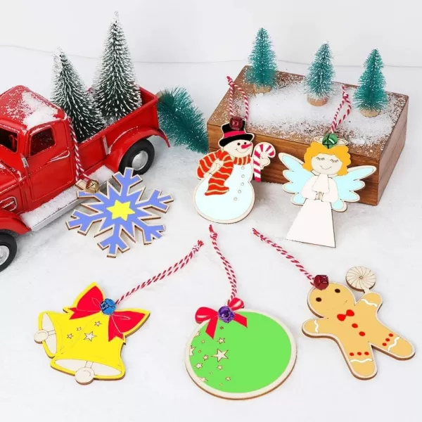 OurWarm 48pcs Wooden Christmas Ornaments Crafts for Kids Unfinished Wood Slices Ornaments DIY Crafts Christmas Ornaments Set for Christmas Tree Ornaments