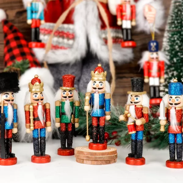 OurWarm 6pcs Glittery Nutcrackers Ornaments Nutcracker Figures with Opening Mouths Christmas Decorations for Xmas Tree Table Decor