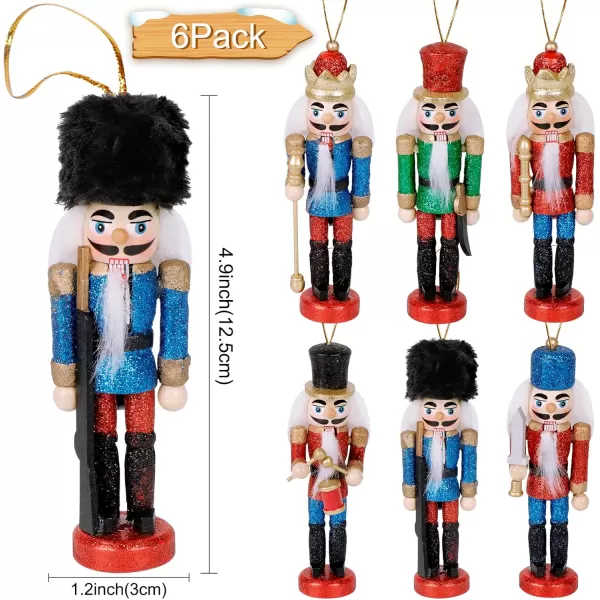 OurWarm 6pcs Glittery Nutcrackers Ornaments Nutcracker Figures with Opening Mouths Christmas Decorations for Xmas Tree Table Decor