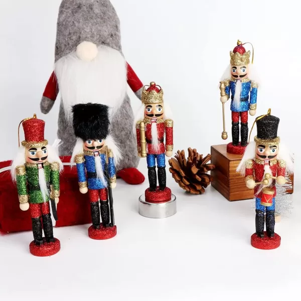 OurWarm 6pcs Glittery Nutcrackers Ornaments Nutcracker Figures with Opening Mouths Christmas Decorations for Xmas Tree Table Decor