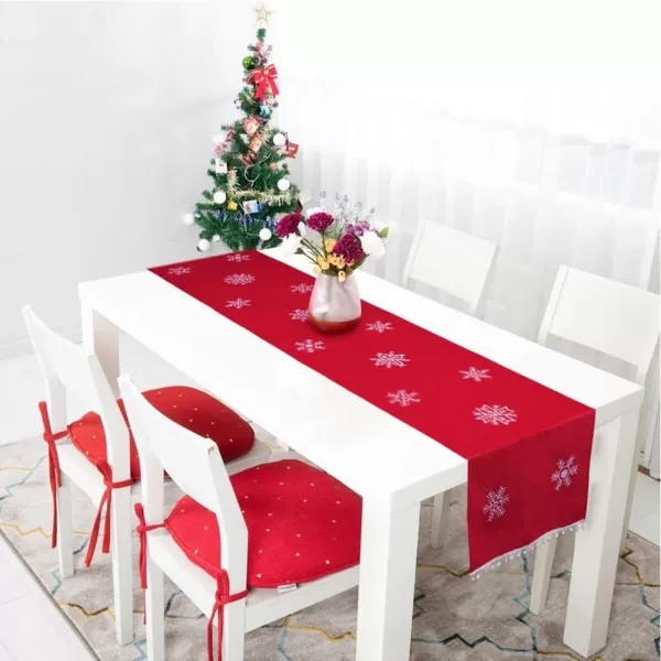 OurWarm Christmas Table Runner 16 x 72 Inch Red Table Runner with White Snowflake Pattern Embroidered Table Linens for Winter Holiday Christmas Table Decorations