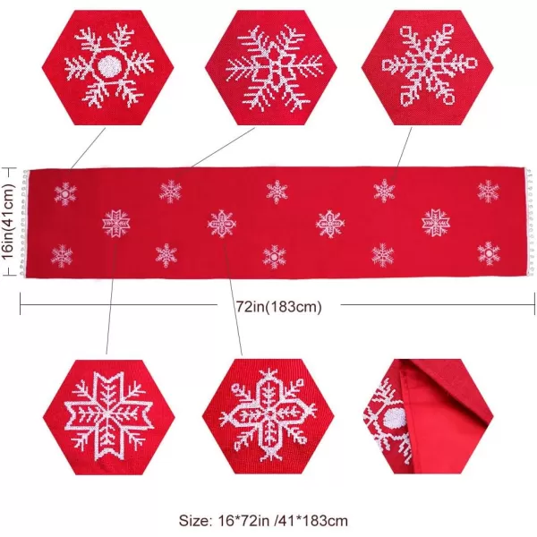 OurWarm Christmas Table Runner 16 x 72 Inch Red Table Runner with White Snowflake Pattern Embroidered Table Linens for Winter Holiday Christmas Table Decorations