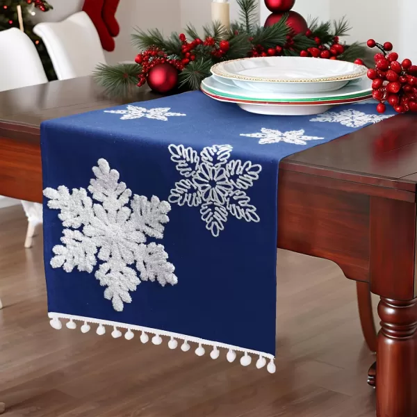 OurWarm Christmas Table Runner 72 Inches Long Blue Table Runner with 3D Snowflake Christmas Runner Holiday Table Runners for Christmas Dining Table Decorations
