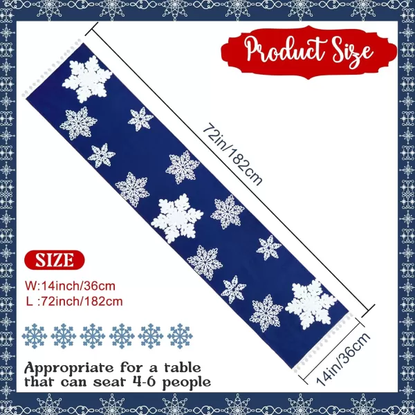 OurWarm Christmas Table Runner 72 Inches Long Blue Table Runner with 3D Snowflake Christmas Runner Holiday Table Runners for Christmas Dining Table Decorations