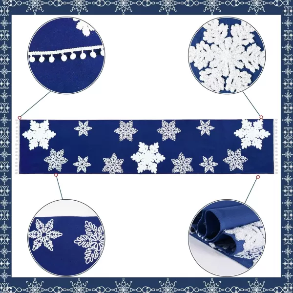 OurWarm Christmas Table Runner 72 Inches Long Blue Table Runner with 3D Snowflake Christmas Runner Holiday Table Runners for Christmas Dining Table Decorations