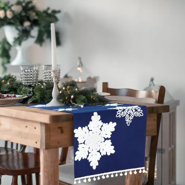 OurWarm Christmas Table Runner 72 Inches Long Blue Table Runner with 3D Snowflake Christmas Runner Holiday Table Runners for Christmas Dining Table Decorations