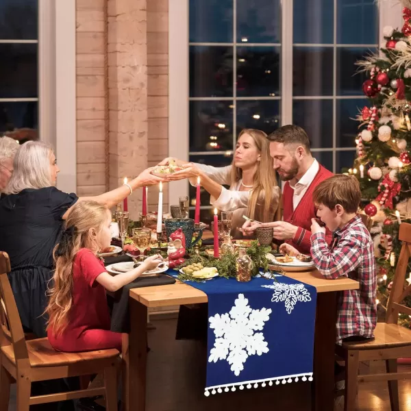 OurWarm Christmas Table Runner 72 Inches Long Blue Table Runner with 3D Snowflake Christmas Runner Holiday Table Runners for Christmas Dining Table Decorations