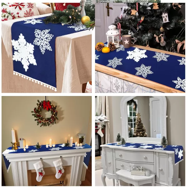 OurWarm Christmas Table Runner 72 Inches Long Blue Table Runner with 3D Snowflake Christmas Runner Holiday Table Runners for Christmas Dining Table Decorations