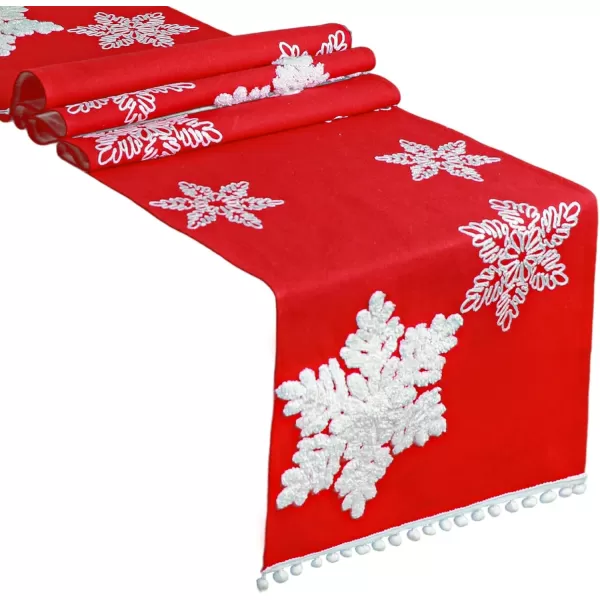OurWarm Christmas Table Runner 72 Inches Long Red Table Runner with 3D Snowflake Christmas Runner Holiday Table Runners for Christmas Dining Table Decorations