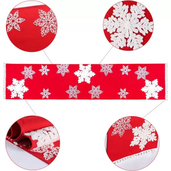 OurWarm Christmas Table Runner 72 Inches Long Red Table Runner with 3D Snowflake Christmas Runner Holiday Table Runners for Christmas Dining Table Decorations